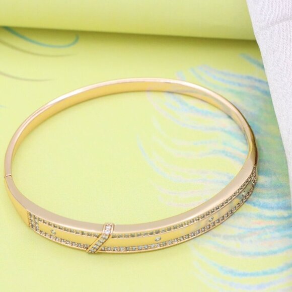 Rose Gold Bangle with Dual Row Crystal Accents, XPBL0581 - Picture 4 of 12